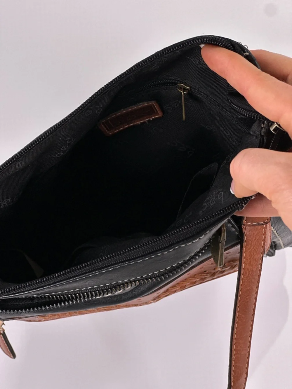 B.O.C. Organizer Crossbody Bag Built In Wallet Faux Leather Black Brown Medium